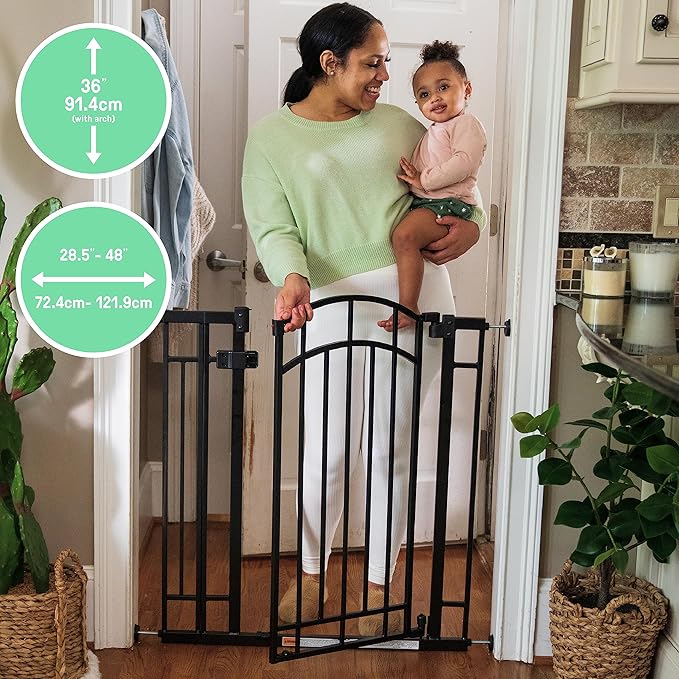 Ingenuity Multi-Use Decorative Extra Tall Walk-Thru Baby Gate, Fits Openings 28.5-48 Inch (Pack of 1), Black Metal, for Doorways and Stairways, 36' Tall Baby and Pet Gate, Black, One Size-BubblyBeeBaby