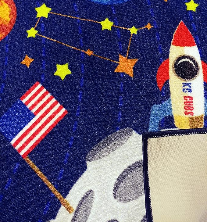 KC Cubs 5x7 Outer Space Solar System Toy Car Road Rug – Educational Play Mat Carpet for Kids, Toddlers, Nursery, Classroom, Playroom, Baby Daycare-BubblyBeeBaby