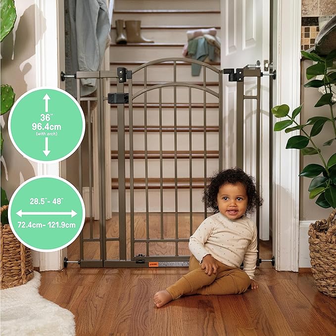 Ingenuity Decorative Extra Tall Baby Gate & Dog Gate, 28.5"-48" Wide, 36" Tall, Hardware or Pressure Mounted, Install on Top or Bottom of Stairs, Banister, or Doorway - Bronze-BubblyBeeBaby