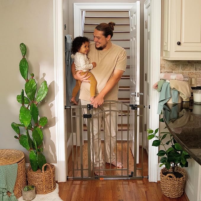 Ingenuity Decorative Extra Tall Baby Gate & Dog Gate, 28.5"-48" Wide, 36" Tall, Hardware or Pressure Mounted, Install on Top or Bottom of Stairs, Banister, or Doorway - Bronze-BubblyBeeBaby