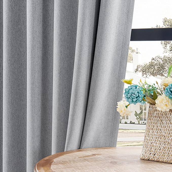 Joydeco Faux Linen Blackout Curtains for Bedroom,Light Grey Blackout Curtains 90 inches Long,100% Blackout Solid Thermal Insulated Window Drapes Luxury Decor for Living Room（W52xL90 Inch,Light Grey）-BubblyBeeBaby