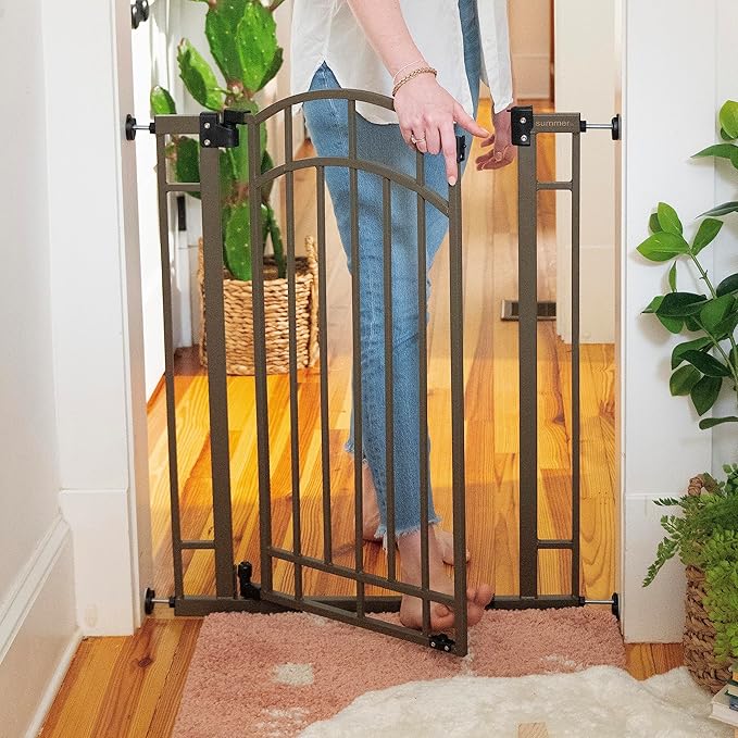 Ingenuity Decorative Extra Tall Baby Gate & Dog Gate, 28.5"-48" Wide, 36" Tall, Hardware or Pressure Mounted, Install on Top or Bottom of Stairs, Banister, or Doorway - Bronze-BubblyBeeBaby