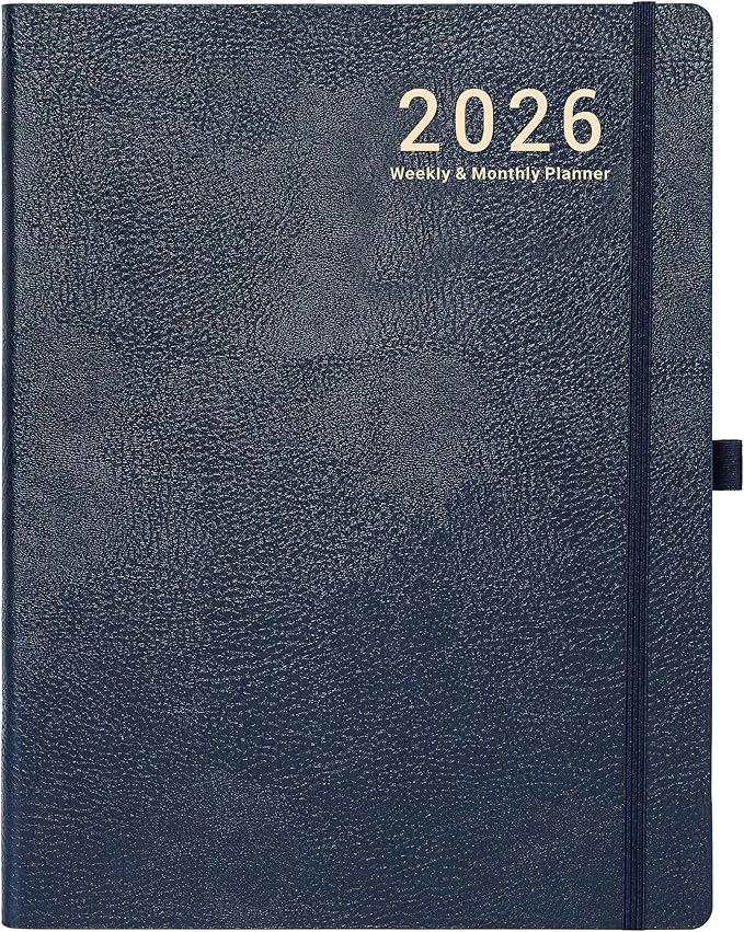 2026 Planner - Weekly and Monthly Planner 2026, JAN 2026 - DEC 2026, 8.5" x 11", Leather Cover 2026 Planners with Thick Paper, Back Pocket with Notes Pages - Blue-BubblyBeeBaby