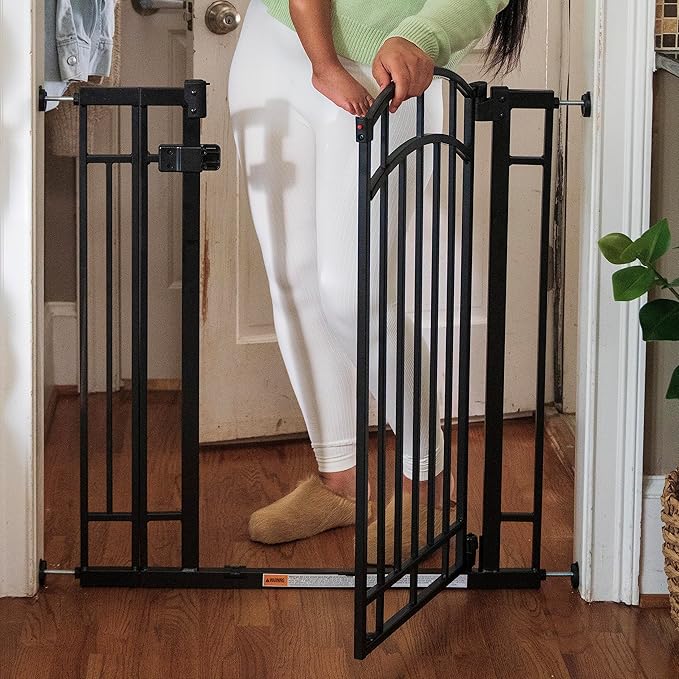 Ingenuity Multi-Use Decorative Extra Tall Walk-Thru Baby Gate, Fits Openings 28.5-48 Inch (Pack of 1), Black Metal, for Doorways and Stairways, 36' Tall Baby and Pet Gate, Black, One Size-BubblyBeeBaby